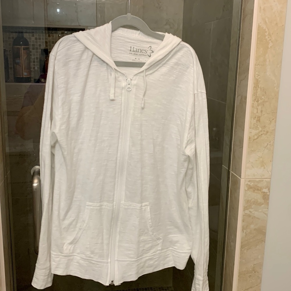Hanes comfort zip hoodie white medium light weight great for beach